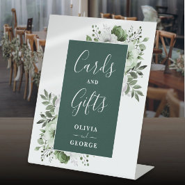 エメラルドグリーンエレガントフローラカードとギフト 台座サイン