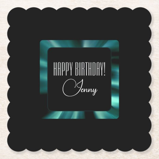 エメラルドグリーンエレガントフローラモダン、デザイン ペーパーコースター (正面)