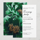 エメラルドグリーンエレガントフローラ結婚の夕べパーティー 招待状 (正面/裏面)