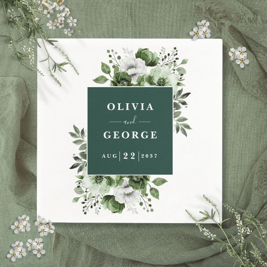 エメラルドグリーンエレガントフローラ結婚ズナプキン スタンダードカクテルナプキン