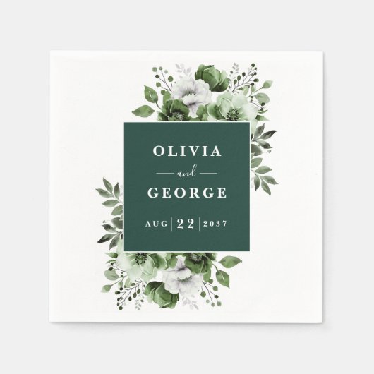 エメラルドグリーンエレガントフローラ結婚ズナプキン スタンダードカクテルナプキン (正面)