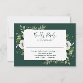 エメラルドグリーンエレガントボタニカル結婚フローラ 出欠カード