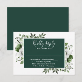 エメラルドグリーンエレガントボタニカル結婚フローラ 出欠カード