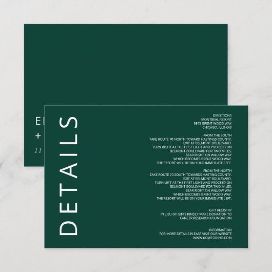 エメラルドグリーンエレガントミモダンミラ結婚リスト エンクロージャーカード (正面/裏面)
