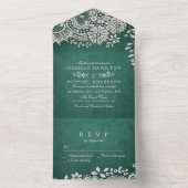エメラルドグリーンエレガントヴィンテージレース結婚ズ オールインワン招待状 (内側)