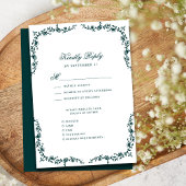 エメラルドグリーンエレガントヴィンテージ結婚フローラ 出欠カード