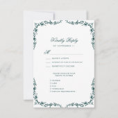 エメラルドグリーンエレガントヴィンテージ結婚フローラ 出欠カード (正面)