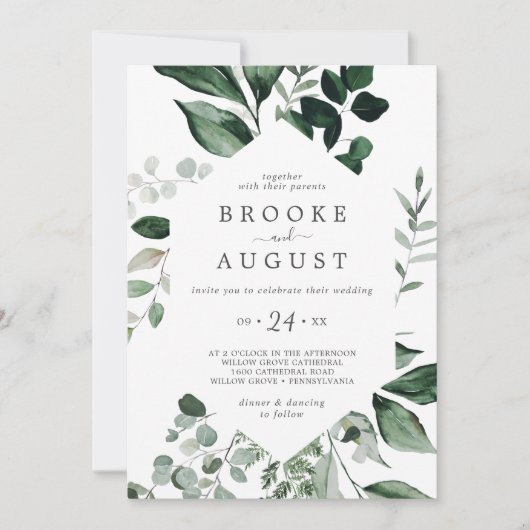 エメラルドグリーンオールインワンウェディング 招待状 (正面)