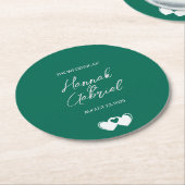 エメラルドグリーンカスタムウェディング ラウンドペーパーコースター (アングル)