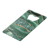 エメラルドグリーンカスタム金ゴールドあなたの名前ボトルオープナー クレジットカード栓抜き (裏面アングル)