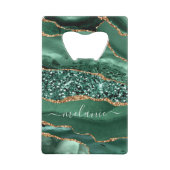 エメラルドグリーンカスタム金ゴールドあなたの名前ボトルオープナー クレジットカード栓抜き (裏面)