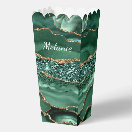 エメラルドグリーンカスタム金ゴールドあなたの名前ポップコーンボックス フェイバーボックス (裏面)