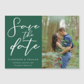 エメラルドグリーンカップル写真デイトマグネットを保存 (正面)