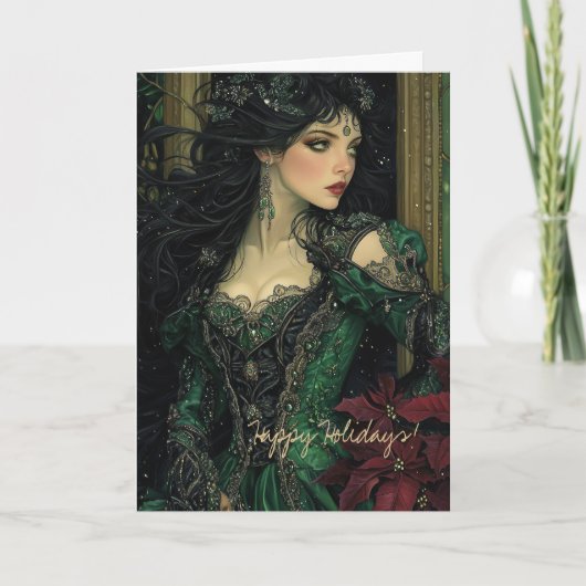 エメラルドグリーンガウンの美しいゴシック様式の女性 カード (正面)