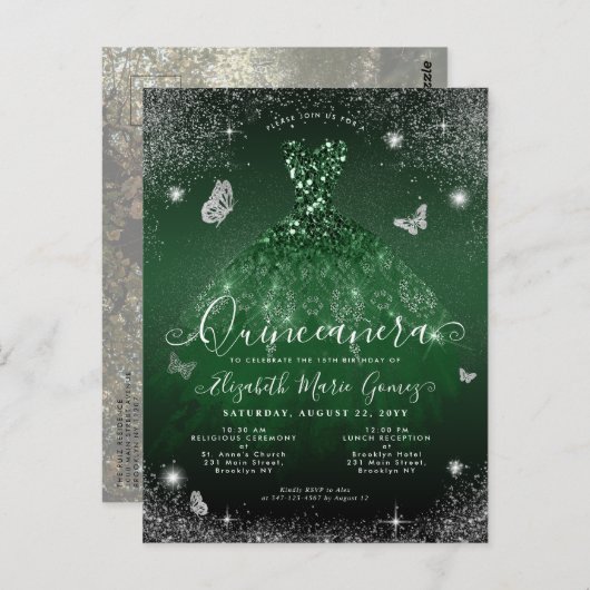 エメラルドグリーンガウンシルバーフォトキンセアニェラ ポストカード (正面/裏面)