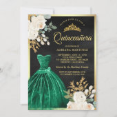 エメラルドグリーンガウンフローラブラック金ゴールドキンセアニェラ 招待状 (正面)