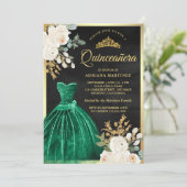 エメラルドグリーンガウンフローラブラック金ゴールドキンセアニェラ 招待状 (スタンド正面)
