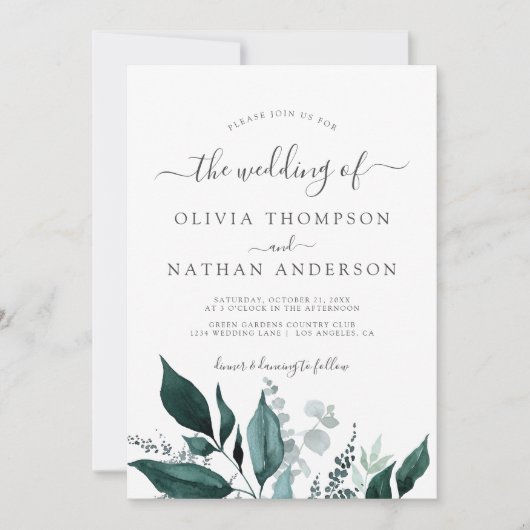エメラルドグリーンガーデンモノグラム結婚ズ 招待状 (正面)