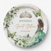 エメラルドグリーンガールプリンセスティアラフローラスウィート16 ペーパープレート (正面)