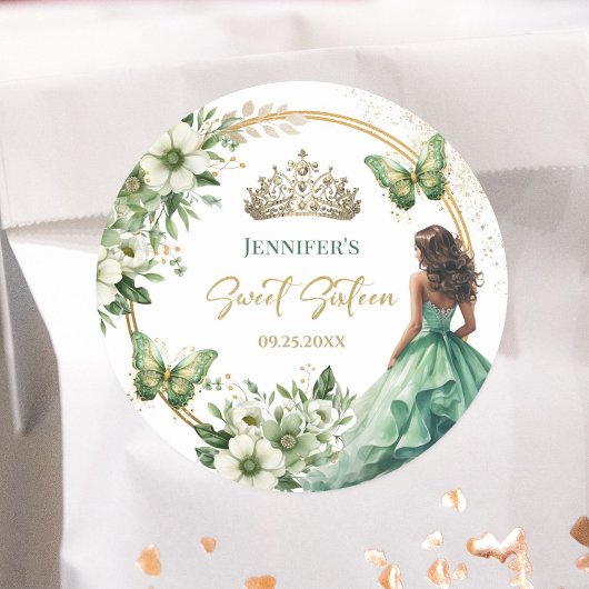 エメラルドグリーンガールプリンセスティアラフローラスウィート16 ラウンドシール