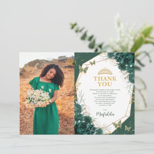 エメラルドグリーンキンセアニェラフォトサンキューカード 招待状 (スタンド正面)