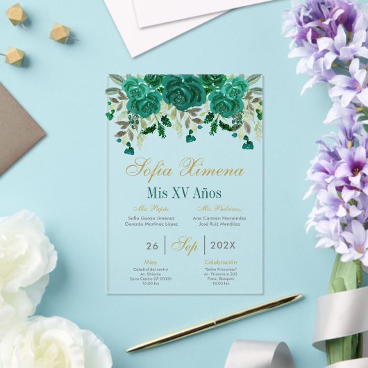 エメラルドグリーンキンセアニェラ アクリル招待状 (インサイチュ (ウェディング))