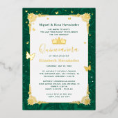 エメラルドグリーンキンセアニラエレガントバタフライ 箔招待状 (正面)