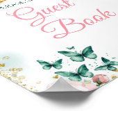 エメラルドグリーンキンセアニラピンクフローラゲストブック ポスター (角)