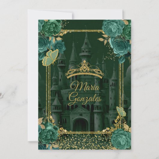 エメラルドグリーンキンセアニラプリンセスバタフライ 招待状 (裏面)