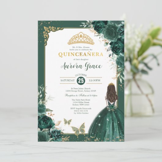 エメラルドグリーンキンセアニラプリンセス15th誕生日 招待状 (スタンド正面)