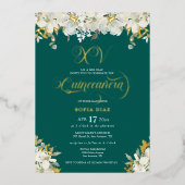 エメラルドグリーンクインセアニラフローラ金ゴールド 箔招待状 (正面)