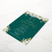 エメラルドグリーンクインセアニラフローラ金ゴールド 箔招待状 (回転した状態)