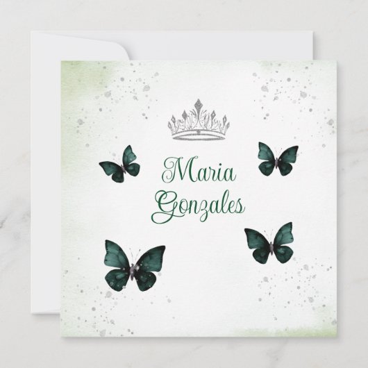 エメラルドグリーンクインセアニラ15アノスフラワーズシルバー 招待状 (裏面)