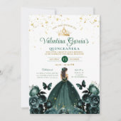 エメラルドグリーンクインセアニラ15アノスフラワーズ金ゴールド 招待状 (正面)