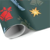 エメラルドグリーンクラシックジンルベルスタークリスマス ラッピングペーパー (ロールコーナー)
