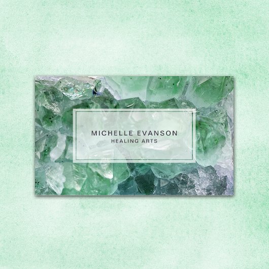 エメラルドグリーンクリスタルヒーリングアーツビジネスカード 名刺