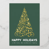 エメラルドグリーンクリスマスの渦巻き木の森ハッピー 箔シーズンカード (正面)