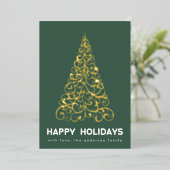 エメラルドグリーンクリスマスの渦巻き木の森ハッピー 箔シーズンカード (立ち正面)