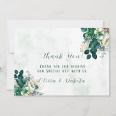 エメラルドグリーンクリーム花模様サンキューカード 招待状 (正面)