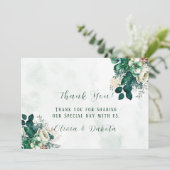 エメラルドグリーンクリーム花模様サンキューカード 招待状 (スタンド正面)
