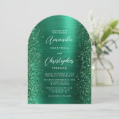 エメラルドグリーングラムブラッシュメタルアー結婚チズ 招待状 (スタンド正面)