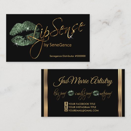 エメラルドグリーングリッターと金ゴールドリップ 名刺 (正面/裏面)