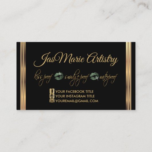 エメラルドグリーングリッターと金ゴールドリップ 名刺 (裏面)