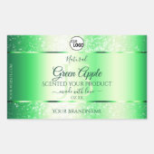 エメラルドグリーングリッター製品ラベルモノグラムロゴ 長方形シール (正面)