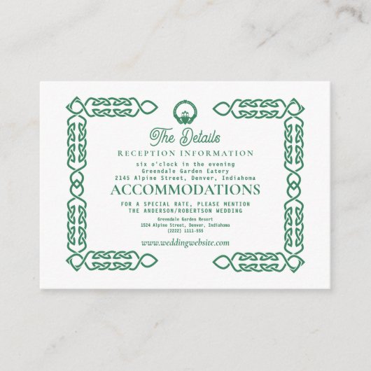 エメラルドグリーンケルト結び目模様クラダグ結婚ズ エンクロージャーカード (正面)