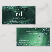 エメラルドグリーンゲート大理石モノグラムイニシャル 名刺 (正面/裏面)