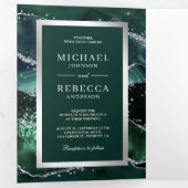 エメラルドグリーンゲート大理石結婚QRコード 三つ折り招待状 (内部最初)