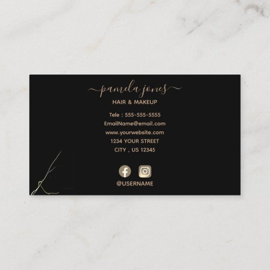 エメラルドグリーンゲート金ゴールドグリッタースクリプトモノグラム 名刺 (裏面)