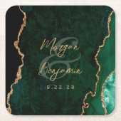 エメラルドグリーンゲート金ゴールド結婚スクリプト スクエアペーパーコースター (正面)
