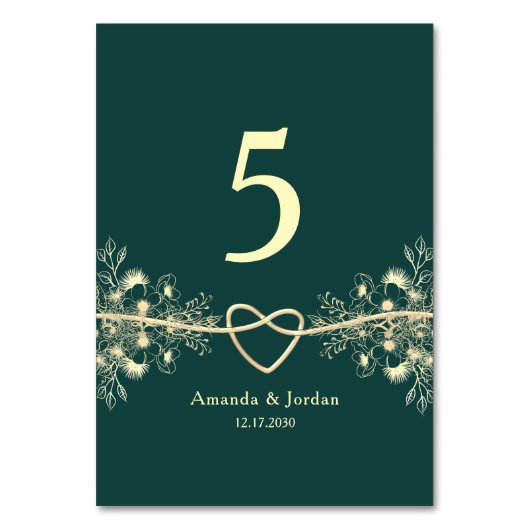 エメラルドグリーンゴールドの結婚式 テーブルナンバー (正面)